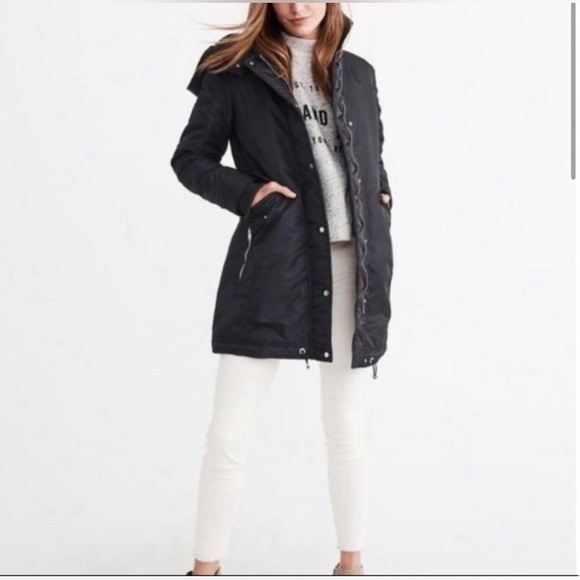 Abercrombie & Fitch S Black water wind resistant Luxe Nylon Parka Winter Coat - Picture 6 of 15